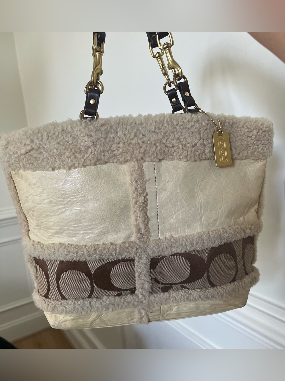 Vintage Coach Shearling Leather Signature Tote